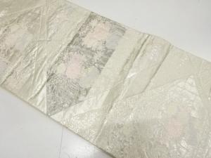 プラチナ箔　切りばめ風　花瓶に古典柄織り出し　袋帯